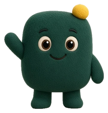 ok, a green felt character with a yellow bobble, waving hello